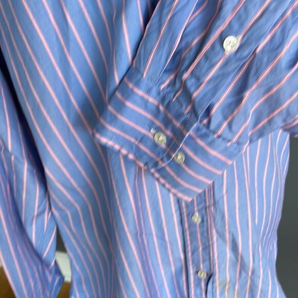 J. Crew Italian fabric blue/pink stripe button down shirt. Med (15-15 1/2) - Picture 3 of 7